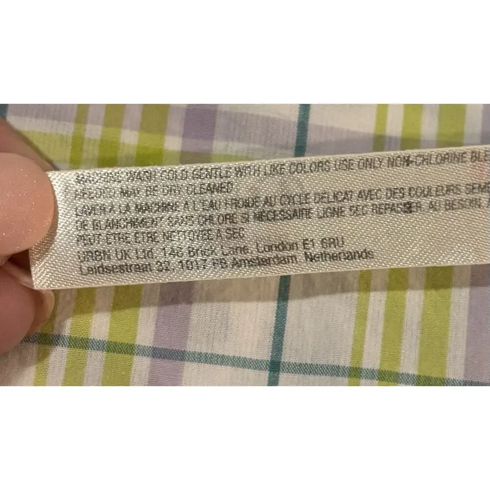 Anthropologie Men’s Short Sleeve Button Down Plaid Shirt Lime Purple Size XL - Picture 5 of 6